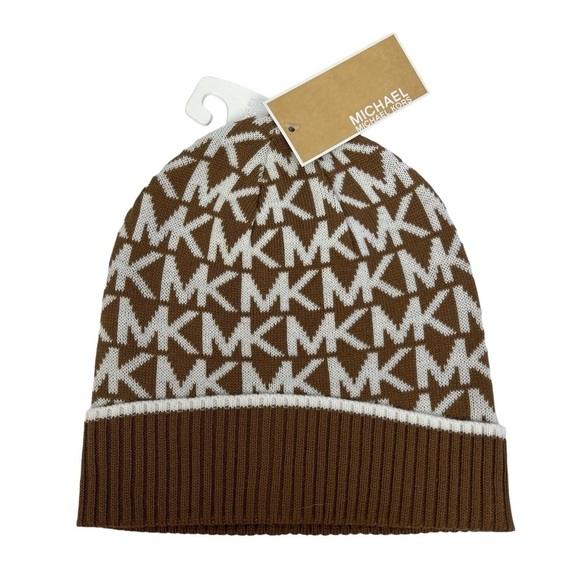 MICHAEL Michael Kors Women’s Beanie Knit Hat One Size MK Logo Stretch Cuffed $58 - Picture 1 of 6